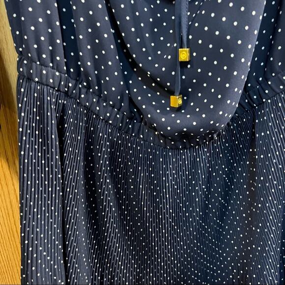 Michael Kors Navy Blue Polka Dot Cold Shoulder Dress Size Medium - Picture 7 of 10